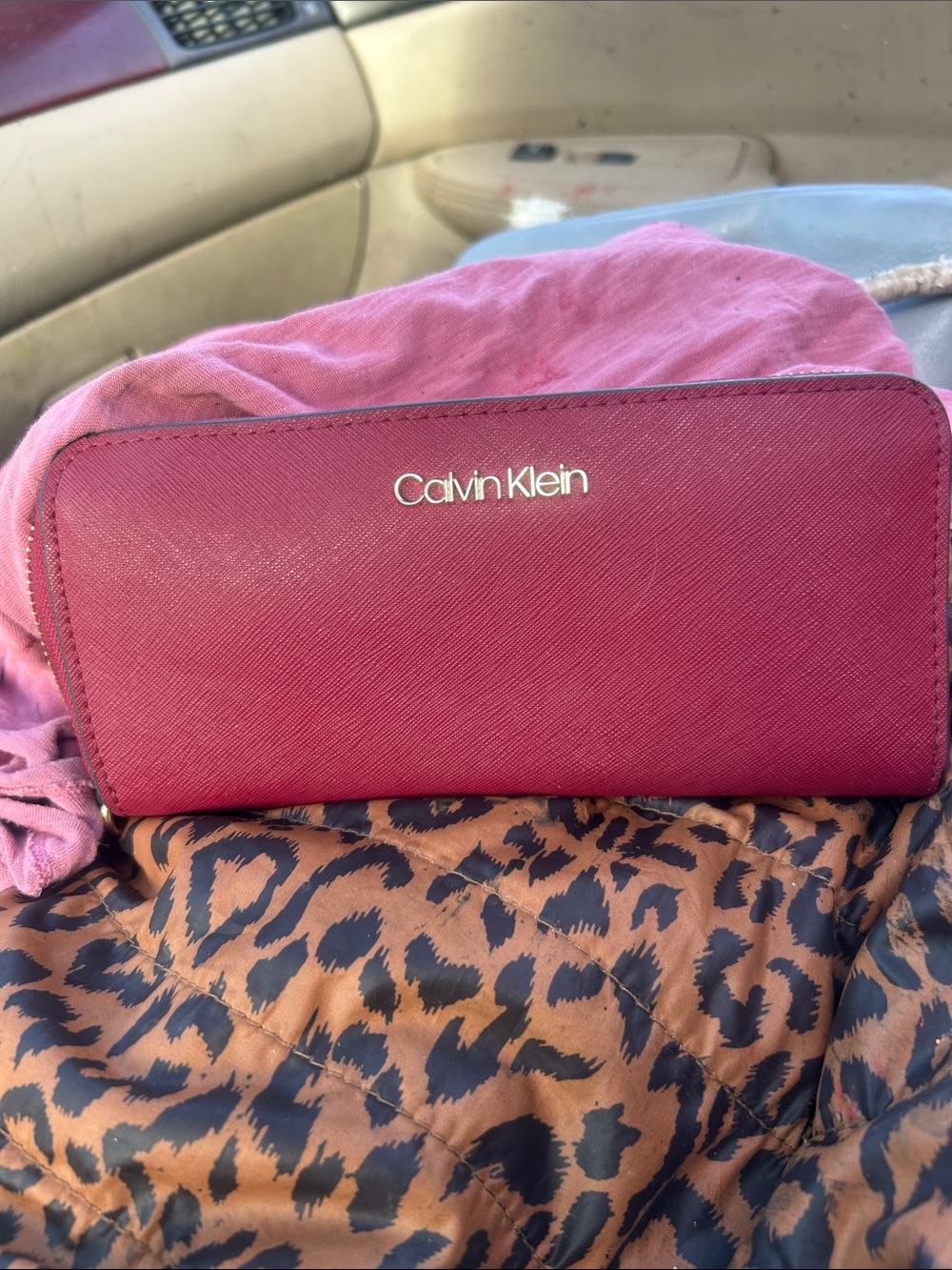 Calvin Klein Saffiano Zip-Around Wallet in Fuchsia